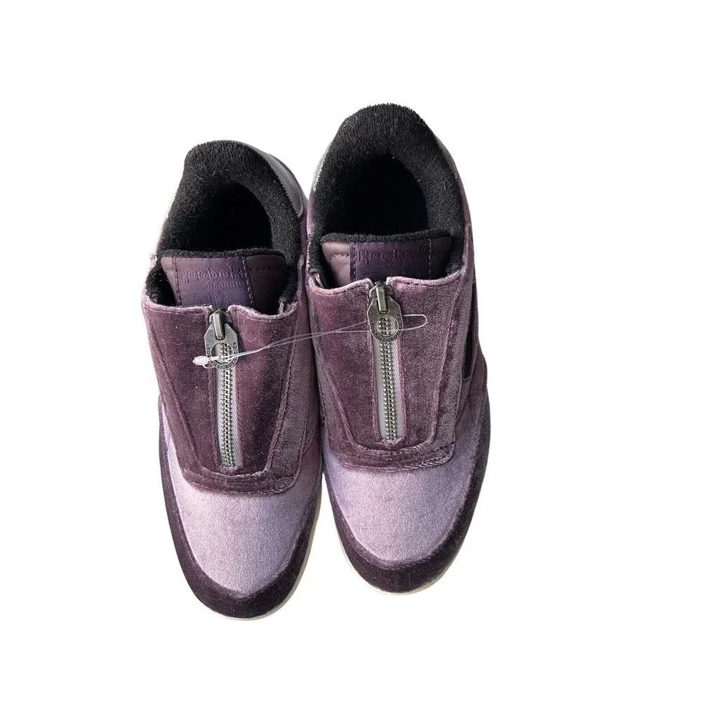 Reebok Womens Club C Double Zip Court Shoes Size 8.5 Purple‎ Velvet Chunky Retro